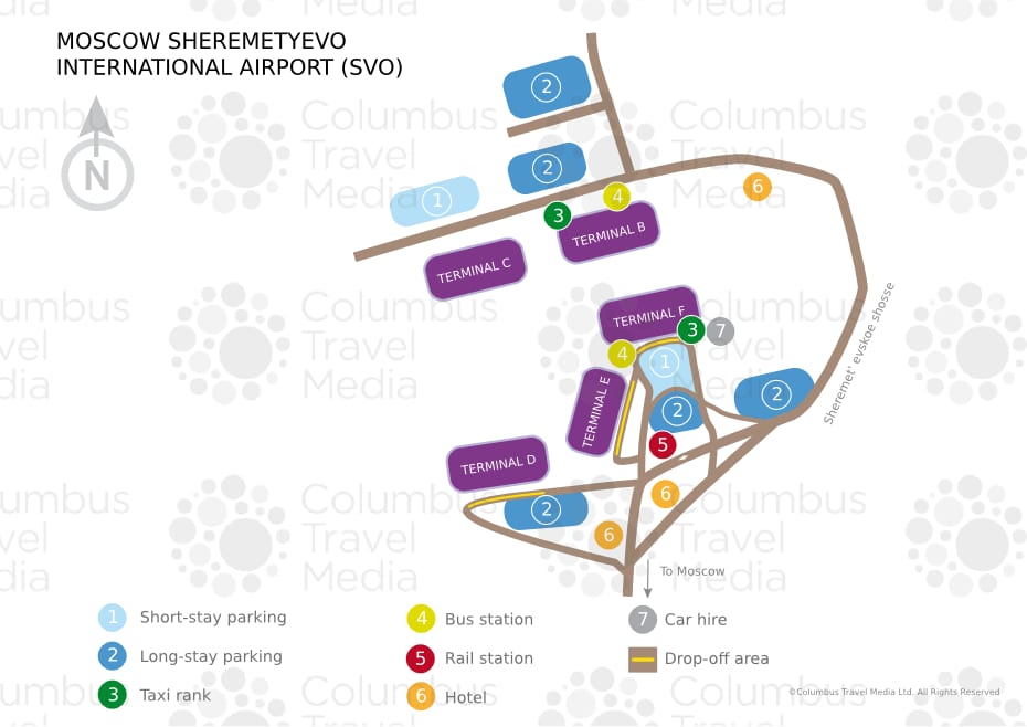 Mapa del aeropuerto y las terminales de Sheremétievo (SVO)
